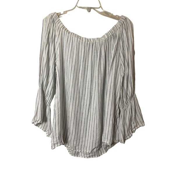Sanctuary blue & white striped off shoulder top Linen blend size L - Picture 5 of 10